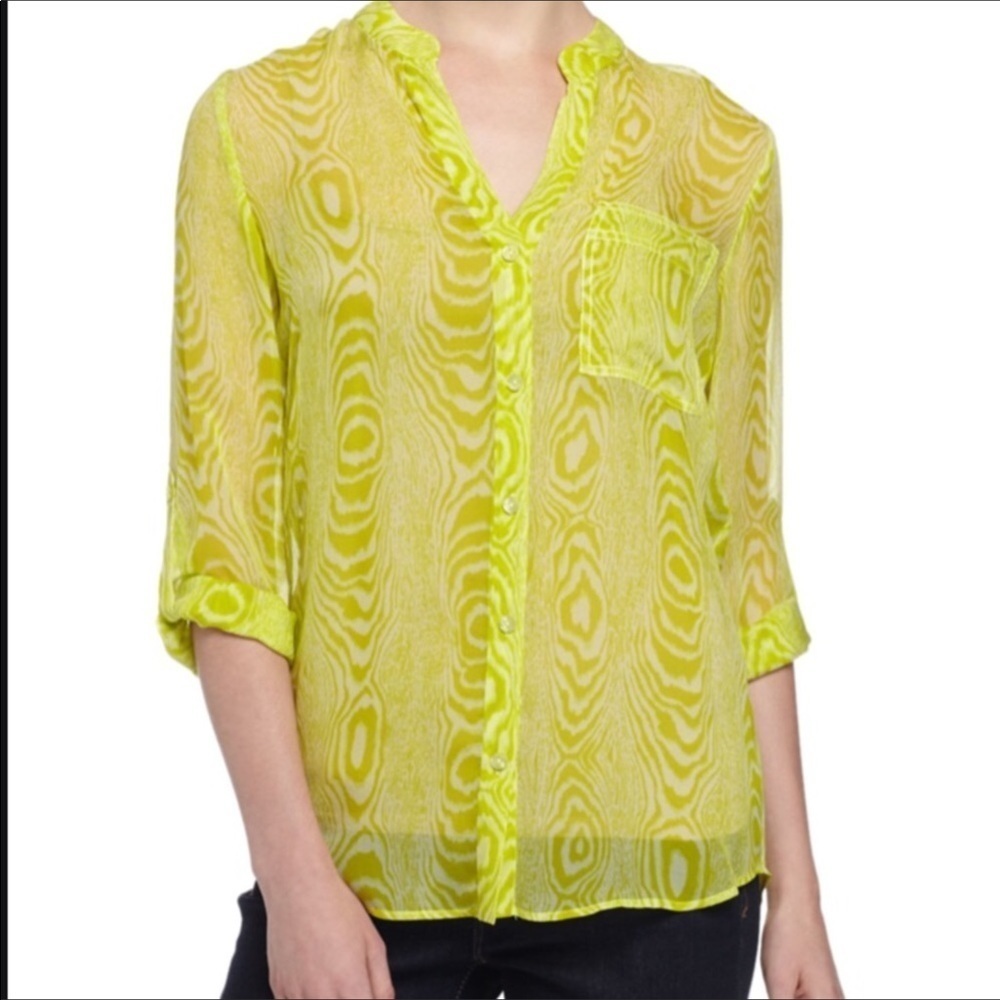 Diane Von Furstenberg Gilmore wood grain print sheer silk top Size 2